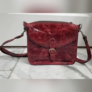 Distressed Patricia Nash Leather Crossbody Burgundy Bag EUC